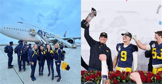 PHOTOS: Michigan cheerleaders take off in hunt for 12th CFP national championship title as Houston lights up for grand day