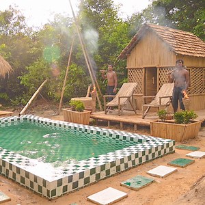 377K views · 12K reactions | Complete Rural Bamboo House Villa With Hut And Swimming Pools [Start To Finished] Survival Builder Viral | Survival Builder Viral | Facebook