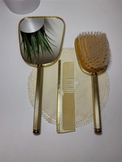 Vintage Gold Brush Mirror Comb Set - Etsy Australia