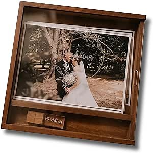 Personalized Wooden USB Flash Drive Photo Box with Sliding Lid - Custom Wedding Photo Box - Engraved Memory Keepsake Wood Storage Case Suitable for Wedding, Birthday, Anniversary, Couple Gift