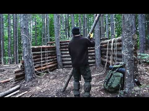 Super shelter building in the woods at 1200 meters height with my dog.Axe,saw,cooking (long vesion)