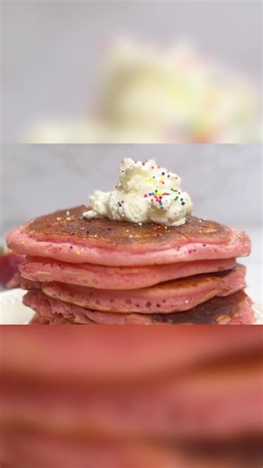 https://www.lambertslately.com/cake-mix-pancakes You can make cake mix pancakes in so many different flavors! This post shows how to turn a boxed cake mix and simple ingredients into a delicious breakfast treat, complete with gooey icing syrup. | Lamberts Lately