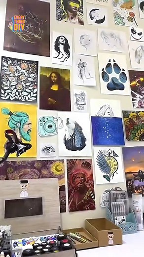 Compiling old paper drawings as a wall décor #DIY #ArtfulArchive #PaperPastime #VintageVisions | Everything DIY | Facebook