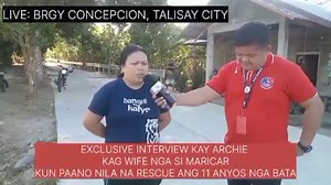 RE-UPLOAD VIDEO - PART ONE LIVE REPORT FOR FORO DELOS PUEBLOS FROM BARANGAY CONCEPCION, TALISAY CITY Exclusive nga gin share sa aton nanday Archie kag Maricar Tumayao kun paano nila na rescue kag nabuligan ang 11 anyos matapos ini makatakas sa ginkulongan sa sang iya mga himata sa septic tank sa tangkal sa baboy, wala kaon, wala inom tubig sulod sa duha ka adlaw. Maayo na lamang nga nabuligan ini sang mag asawa kag nadala sa Police kag napa ospital bangud sa kadamo nga kapilasan sa iya lawas tug