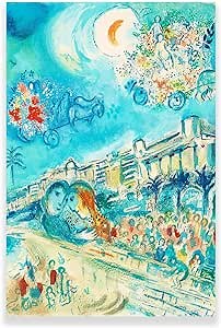 Marc Chagall Prints - Crescent Moon Poster - Expressionist Canvas Wall Art - Pastel Floral Landscape Cubism Paintings for Home Livingroom Unfamed (8x12inches/20x30cm)