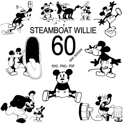 Steamboat Willie Black and White Design, SVG, Instant Download, Printable Art, Digital Download, Digital Art, Resizable File, PDF, PNG - Etsy