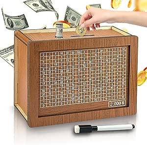 Money Saving Box with Money Target, Cash Coin Retro Money Savings Box with Counter for Savings Goal, Money Saver with Countdown and Money Target for Boys, Girls ($2000)