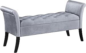 Coaster Home Furnishings Farrah Velvet Upholstered Rolled Arm Storage Bench Silver 910239