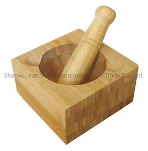 [Hot Item] Solid Square Bamboo Mortar and Pestle of Kitchen Mill