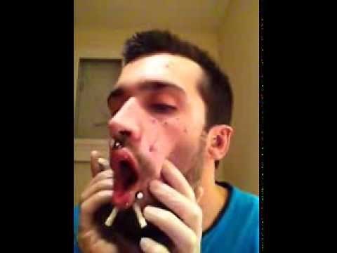 Mouth & Cheeks play piercings (skewering)