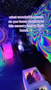 Sensory tent 6mx3m available for home hire or schools Can go indoors in a hall or community centre or outdoors Gazebo with sides walls Led rope lights Led furniture Folding table Artificial grass Bluetooth speaker Smoke machine Fridge DJ freestanding disco lights UV reactive roof decor UV reactive back drops UV lights Laser animation light Hanging fiberoptic hanging mirror 3m Bubble machine Sensory hand held toys Mood cubes Busy wall Body socks Infinity Mirror Bubble tube upligher #sensorytent #