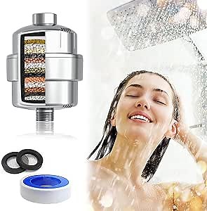 Showers-15 Stage Shower Filter to Remove Chlorine and Fluoride-Coconut Shell Carbon Showerhead Filter-Hard Water Softener Filter-Reduce Heavy Metal&Impurities-Reduce Skin Allergy&Itching