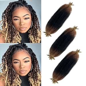 Ombre Marley Hair 18 Inch 3 Tones Pre-Separated Springy Afro Twist Hair for soft locs Marley Twist Braiding Hair Ombre Brown Spring Twist For Women(3Packs, 1B/30/27)
