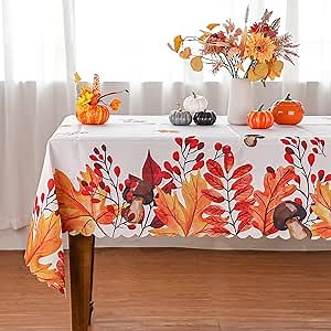 Siilues Fall Tablecloth 60 x 84 Inch, Fall Decorations for Home Waterproof Pumpkin Fall Table Cloths Seasonal Thanksgiving Decor Scallop Edge Table Cover Dining Table Decorations