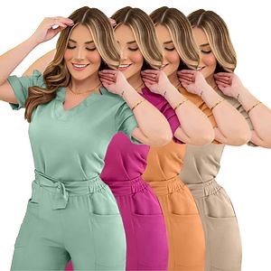 [Hot Item] Stylish Hospital Fashionable Women Scrubs Sets Short Sleeve with Pocket Uniform Jogger Work Nursing Nurse Scrub Uniform Sets