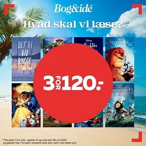 3 for 120 på børnebøger hos Bog & idé* 📚🌞 Hav feriens underholdning klar til børnene. Find nyfortolkninger af Disney-klassikere som Aladdin, Skønheden og Udyret, Løvernes konge og Klokkeren fra Notre Dame. Fyld ferien med magiske læseoplevelser for de mindste 📖✨ *Tilbuddet 3 for 120 gælder til og med den 28. juli 2024 og gælder ikke i forvejen nedsatte varer eller varer med stærk pris. | Jefsen Bog & Ide