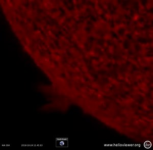 10x the diameter of Earth, this solar prominence rising up above the Sun's surface was spotted by our Solar Dynamics Observatory last week. Prominences are unstable clouds of cooler plasma suspended above the Sun by strong magnetic forces. They often fall apart after a few days. Check it out: https://go.nasa.gov/2Qen39h | NASA - National Aeronautics and Space Administration