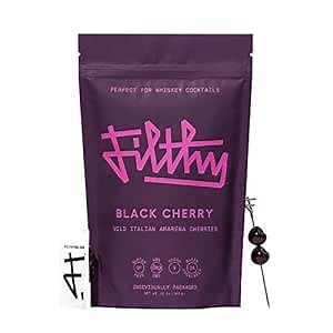 Filthy Black Amarena Cocktail Cherries, Individually Packaged, 24 Ct of 2 Cherries Each, Total 48