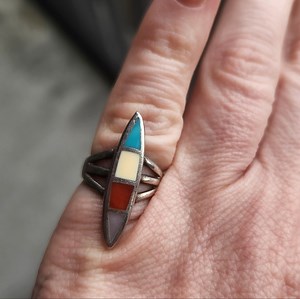 Handmade Sterling Silver 925 Vintage Native American Surfboard Style Ring Size 4