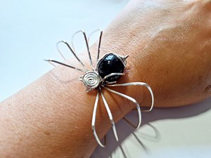 Spider Cuff Bracelet With Glass Marble and Gemstone of Your Choice - Etsy
