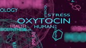 Tags cloud of oxytocin. Words collage. 3D rendering