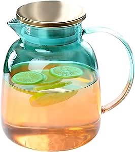 Gradient Borosilicate Multicolor Glass Pitcher with lid 64oz,water pitchers for drinks Iced Tea Glass Carafe Juice Pitcher Jar and Hot Water Carafa, Sun Tea Jar