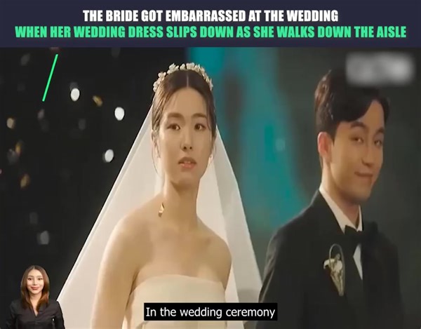 The bride got embarrassed at the wedding when her wedding dress slips down as she walks down the aisle | Alice Agatha