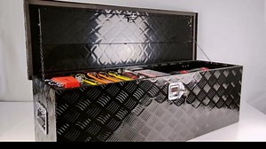 SPOWAY 39 Inch Heavy Duty Aluminum Truck Tool Box, Underbody Truck Box with Side Handle and Lock Keys, Stripes Plated Diamond Plate Truck Bed Tool Box for Pickup Truck Bed RV, Black