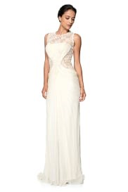 Beaded Crinkle Chiffon Gown in Cream