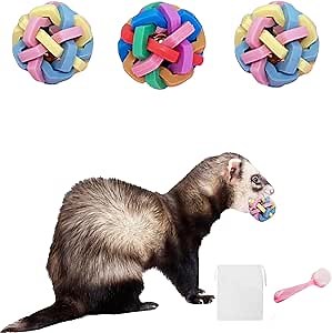 3Pcs Ferret Cat Ball Toys - Colorful Bouncy Rubber Interactive Ball with Bell, Ferret Exercise Scratch Chew Toys for for Indoor Pet Ferret Cat Dog Bunny