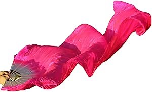 WEISIPU Hand-Made Faux Silk Belly Dance Fan Veils - Bamboo Long Fans Veils Available in 8 Stunning Colors for Dance Performances Right Hand