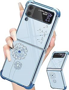 Buleens for Samsung Galaxy Z Flip 4 Case for Women Girls, Designer Bling Glitter Heart Cases for Galaxy Z Flip 4 Phone Case, Cute Girly Luxury Sparkle Cover for Flip 4 6.7'' (Sierra Blue)