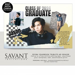 High School Yearbook Tribute Dedication Ad Template, Fun Grunge Punk Vibe Senior Yearbook Half Page Ad Editable in Canva - 32YBA - Etsy