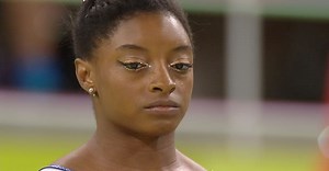 Biles hits the bar