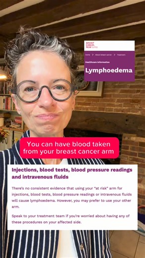 You can have blood taken from your breast cancer arm It does NOT increase the risk of lymphoedema @breastcancernow have more info on their website | Dr Liz O'Riordan