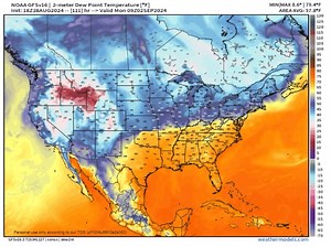 The GFS a week from Sunday shows a surge of drier air pushing into the Deep South and even into NWFL. This is model fantasy land, but for now… it’s all we got. :-) Fingers crossed! :-) | Chris Smith