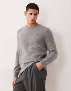 Polo Ralph Lauren icon logo wool knit jumper in grey marl | ASOS