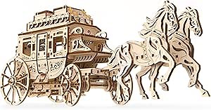 UGEARS Stagecoach 3D Mechanical Model - Wooden Brainteaser and Puzzle for Adults, Teens