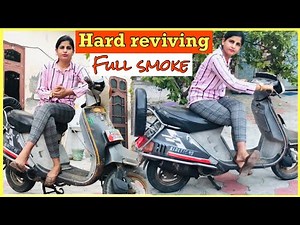 Hard reviving full smoke 💨 scooty | moped 🏍 girl | kinetic Honda scooter 🛵 | kickstart girl
