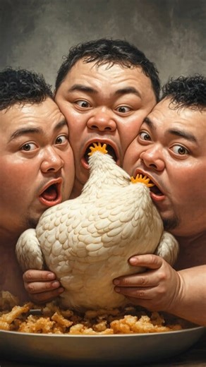 Men are eating racing competition a whole chicken. | Food Eating