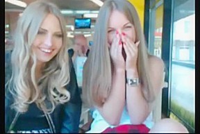 Two Girls taking off their Clothes in Public Cafe while