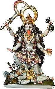 Kali Statue Standing on Shiva - Large 27 inches Mahakali Idol - Hindu Religious Goddess Maa Kali Marble Murti - Indian goddess of death & Karma - Handpainted Skull Woman Empowerment Gifts Sculpture