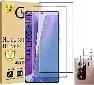 Galaxy Note 20 Ultra Screen Protector 【2+2 Pack】 With 2 Pack Camera Lens Protector, Easy Installation, Compatible Fingerprint, 3D Glass 9H Hardness Tempered Glass Screen Protector for Samsung Galaxy Note 20 Ultra 5G