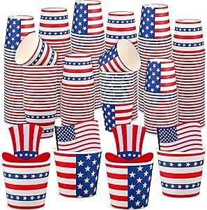 Jingmore 50 Pcs 4th of July Cups Patriotic Treat Snack Cups 10 oz American Flag Dessert Bowls 250th Anniversary Memorial Day Ice Cream Cup Red White Blue Bowls for Independence Day Party Supplies