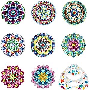 8 Pack DIY Mandala Diamond Painting Coasters, Diamond Art Kits for DIY Coasters Diamond Painting Coaster with Storage Holder, for Beginners Adults & Kids Art Craft Supplies