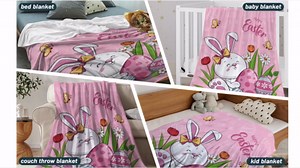 YeeJu Easter Throw Blanket 50x60 Pink Easter Rabbit Bunny Egg Blanket Throw Blanket for Couch Sofa Bed Soft Cozy Fuzzy Plush Fleece Blanket Cute Spring Holiday Decorative Throw Blanket 50 by 60