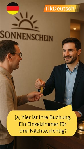🏨 Dialog im Hotel – Einfaches Deutsch A2 Willkommen im Hotel Sonnenschein! 🌞 In diesem Video übst du einen einfachen Dialog auf Deutsch (A2-Niveau). Perfekt, um deine Sprachkenntnisse im Alltag zu verbessern. ✨ 🛎️🏨🧳🌍🇩🇪✨🎥📚 #deutschlernen #a2deutsch #hoteldialog #deutschüben #sprachenlernen #alltagdeutsch #videolernen | TikDeutsch