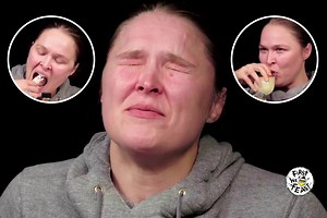 Watch as UFC & WWE legend Rousey is reduced to tears during hot wings challenge