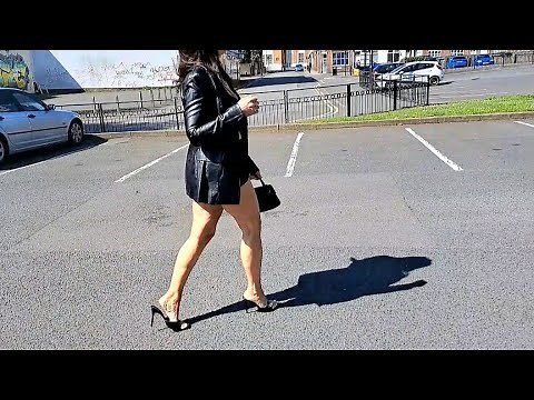 Mature in leather jacket #high heels #mules #walking in public ‪@MatureStilettoDiva‬