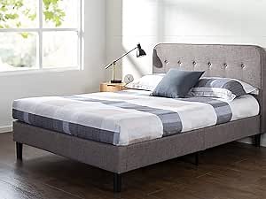 Zinus Melodey Upholstered Platform Bed Frame, Mattress Foundation, Wood Slat Support, No Box Spring Needed, Easy Assembly, Queen